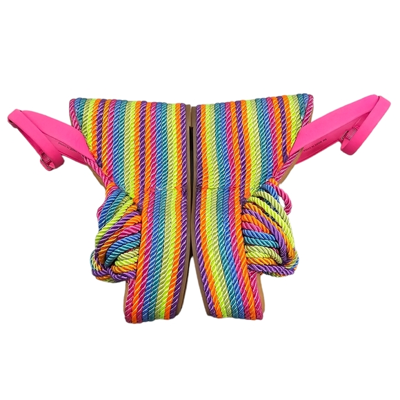 Gianni Bini Wedge Platform Sandal Women's Size 6 Leena Rainbow Cord Striped NEW - Picture 3 of 13